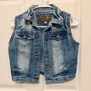 Distressed blue jean vest